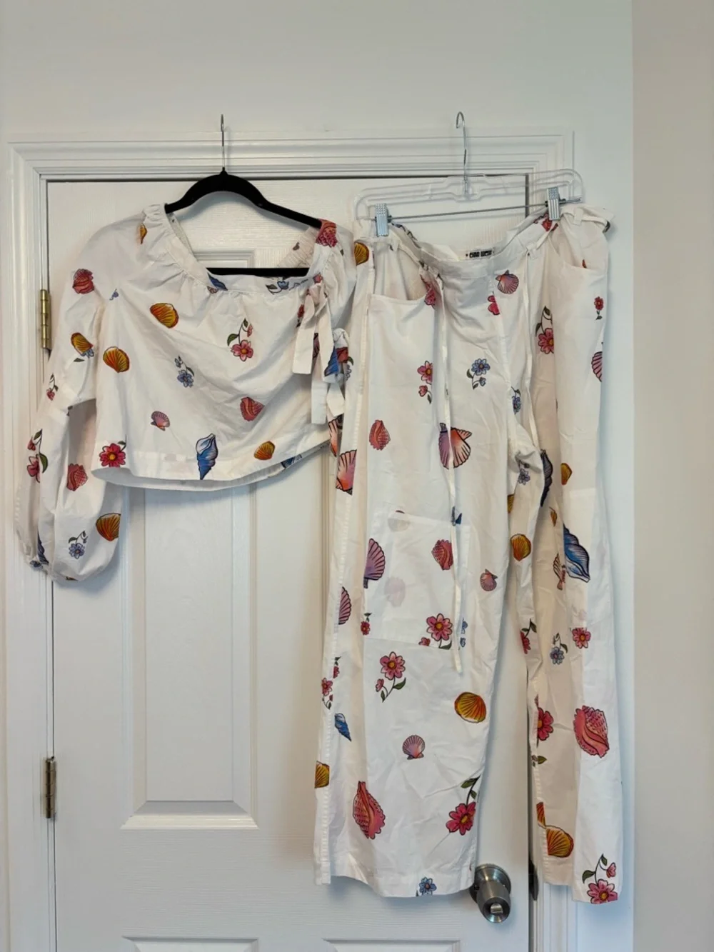 Ciao Lucia Lea One Shoulder Top & Matching Wide Leg Pants Set Floral Shell Print
